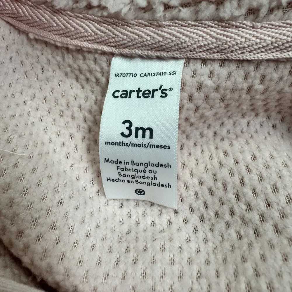 Carters Zip-Up 1 Piece Long Sleeve Fleece Jumpsuit Girls Size 3 Months Pink